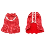 Front and rear view of the red polka dots designer dog dress 